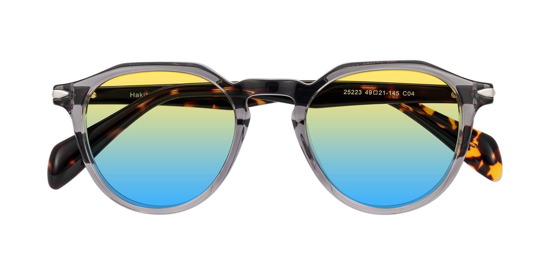 Folded Front of Hakim in Crystal Gray Blue/Tortoise with Yellow / Blue Gradient Lenses