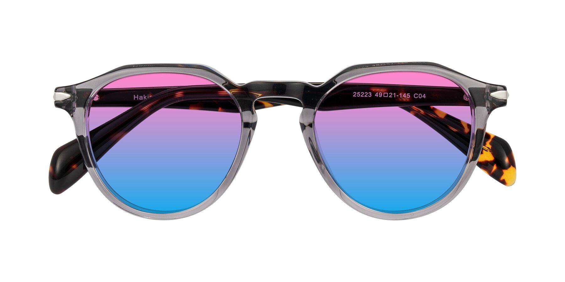 Folded Front of Hakim in Crystal Gray Blue/Tortoise with Pink / Blue Gradient Lenses