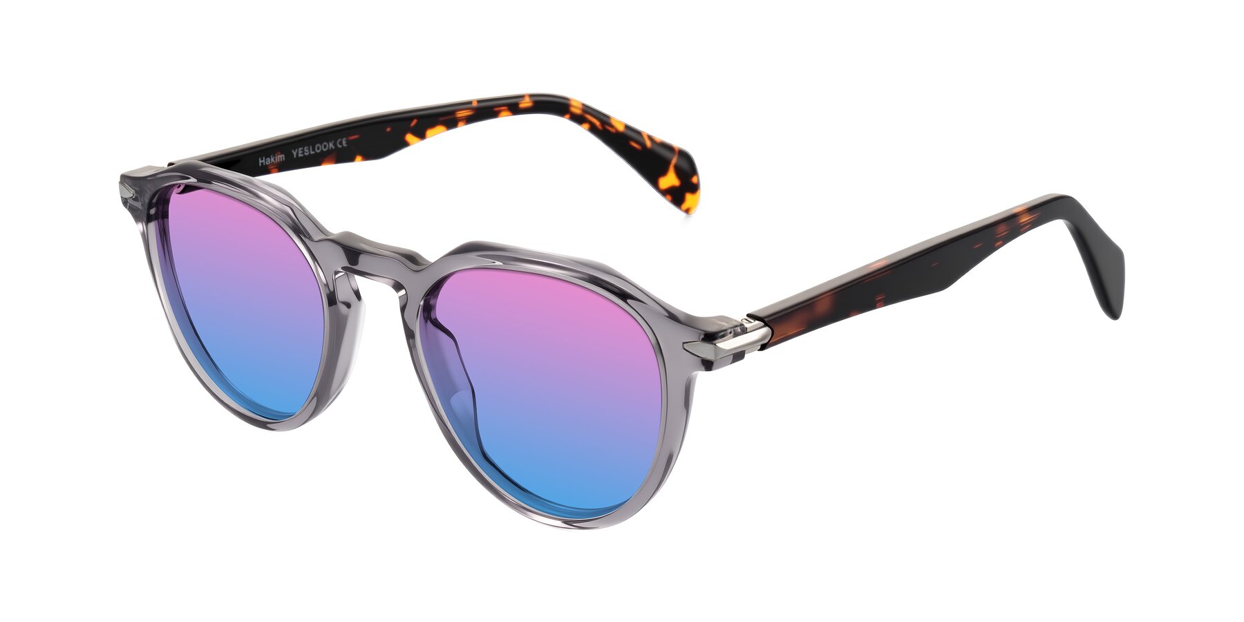 Angle of Hakim in Crystal Gray Blue/Tortoise with Pink / Blue Gradient Lenses