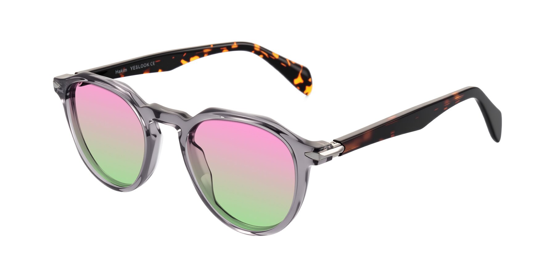 Angle of Hakim in Crystal Gray Blue/Tortoise with Pink / Green Gradient Lenses