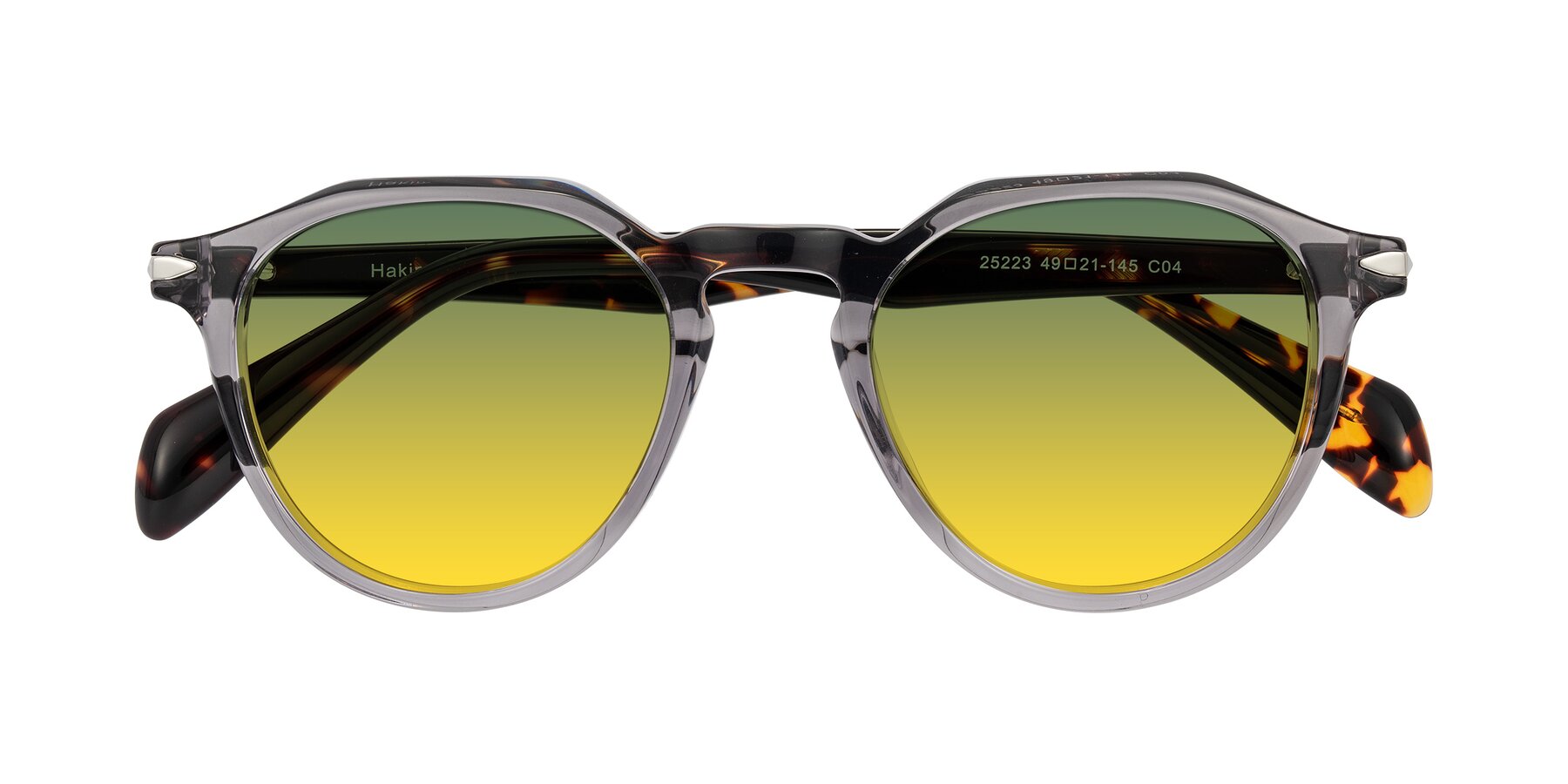 Folded Front of Hakim in Crystal Gray Blue/Tortoise with Green / Yellow Gradient Lenses