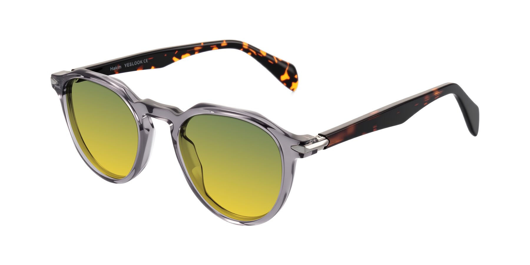 Angle of Hakim in Crystal Gray Blue/Tortoise with Green / Yellow Gradient Lenses