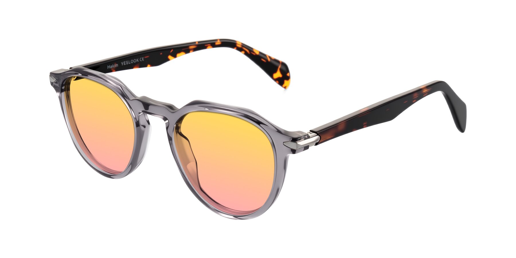 Angle of Hakim in Crystal Gray Blue/Tortoise with Yellow / Pink Gradient Lenses