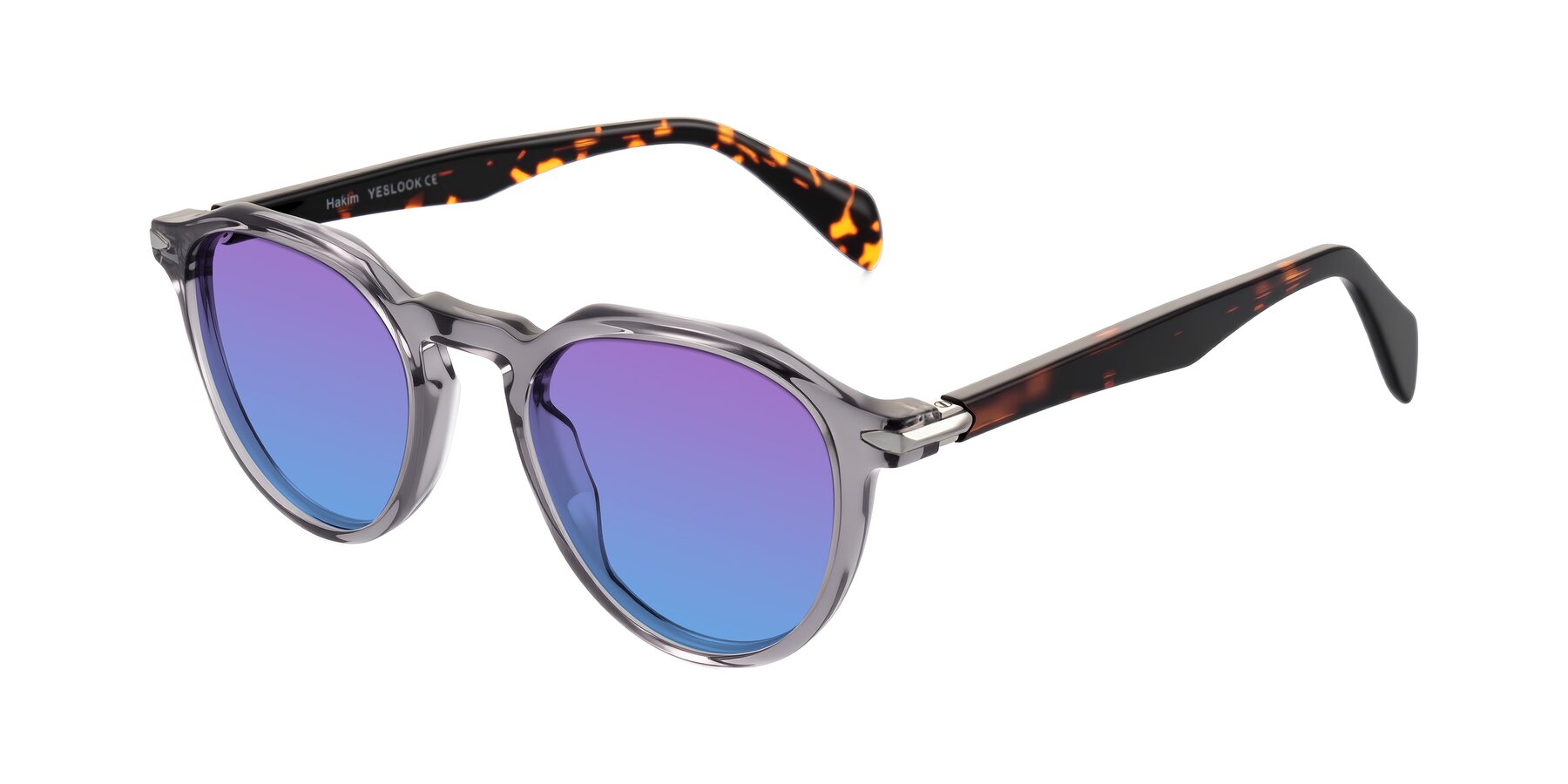 Angle of Hakim in Crystal Gray Blue/Tortoise with Purple / Blue Gradient Lenses