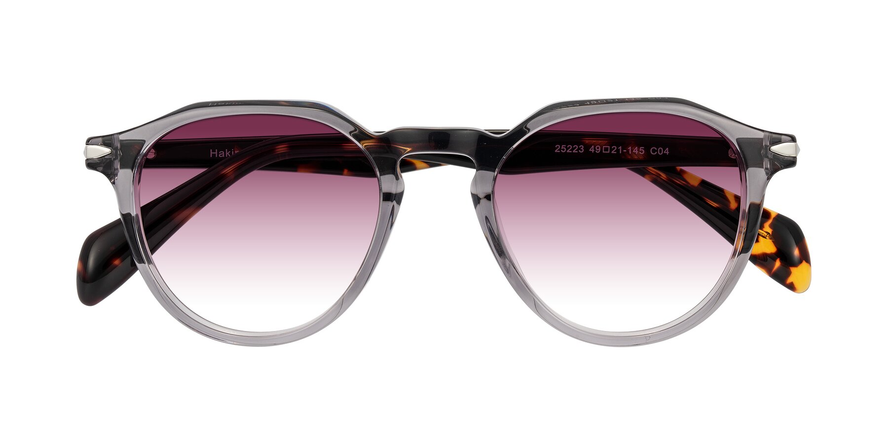 Folded Front of Hakim in Crystal Gray Blue/Tortoise with Wine Gradient Lenses