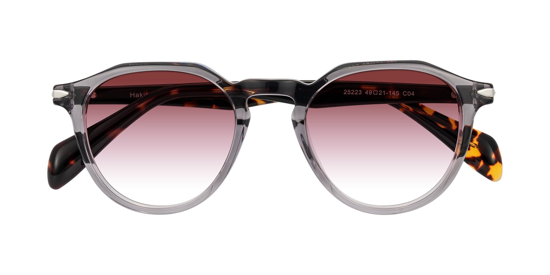Folded Front of Hakim in Crystal Gray Blue/Tortoise with Garnet Gradient Lenses