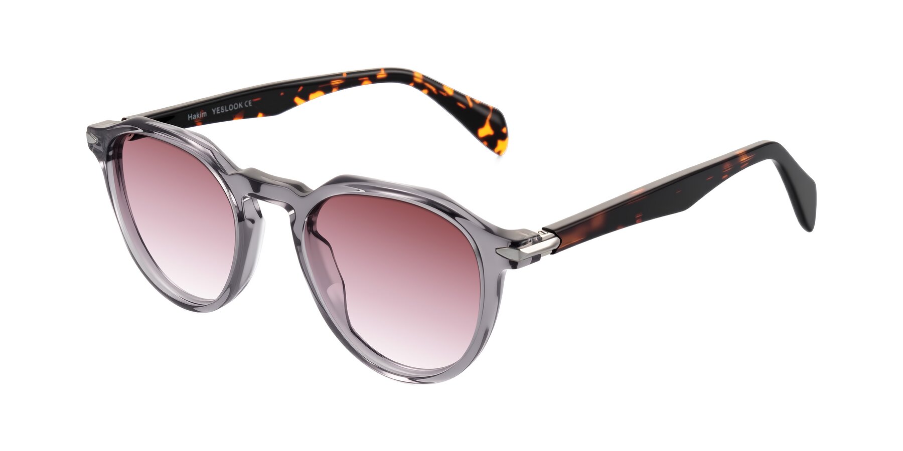 Angle of Hakim in Crystal Gray Blue/Tortoise with Garnet Gradient Lenses