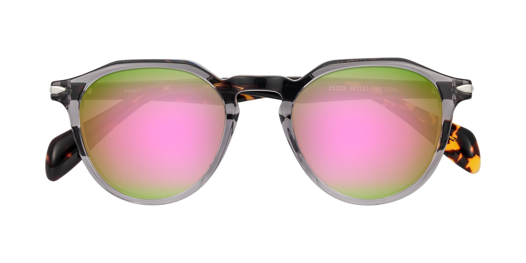 Folded Front of Hakim in Crystal Gray Blue/Tortoise with Pink Mirrored Lenses