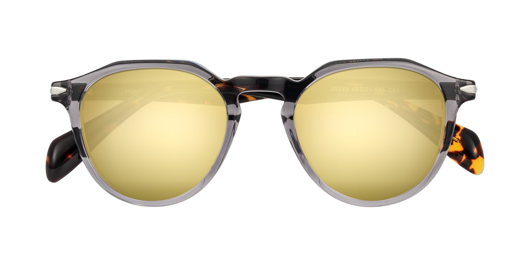 Folded Front of Hakim in Crystal Gray Blue/Tortoise with Gold Mirrored Lenses