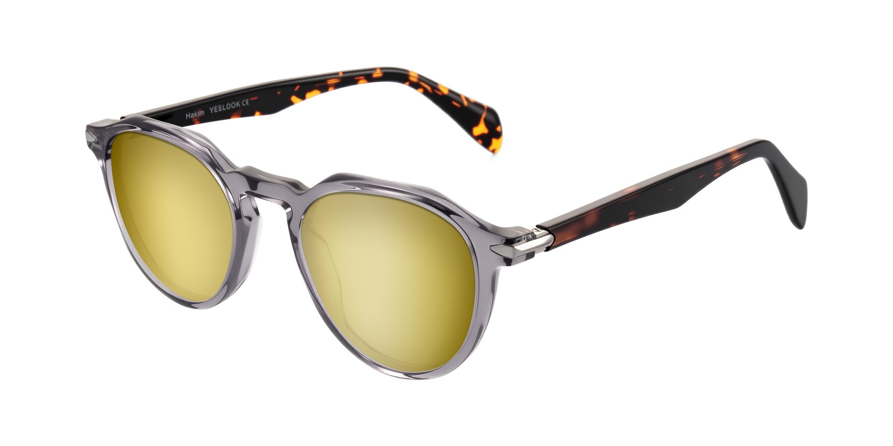 Angle of Hakim in Crystal Gray Blue/Tortoise with Gold Mirrored Lenses