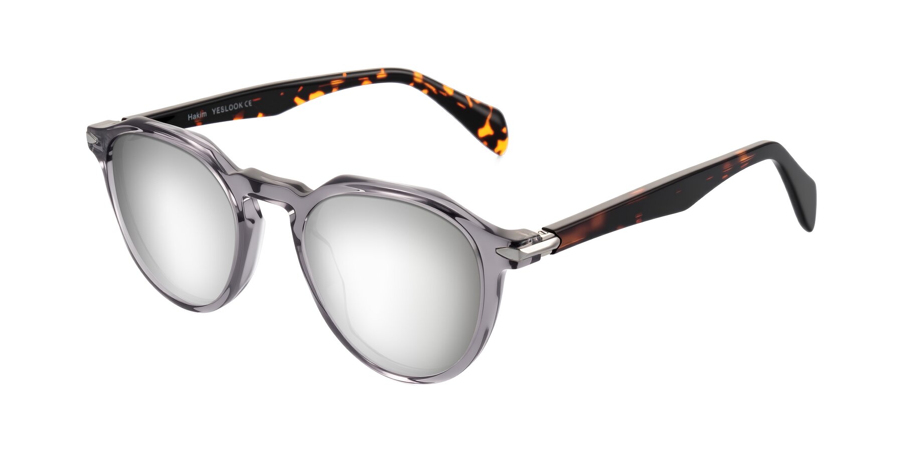 Angle of Hakim in Crystal Gray Blue/Tortoise with Silver Mirrored Lenses