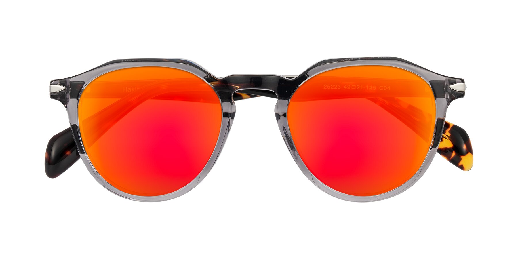 Folded Front of Hakim in Crystal Gray Blue/Tortoise with Red Gold Mirrored Lenses