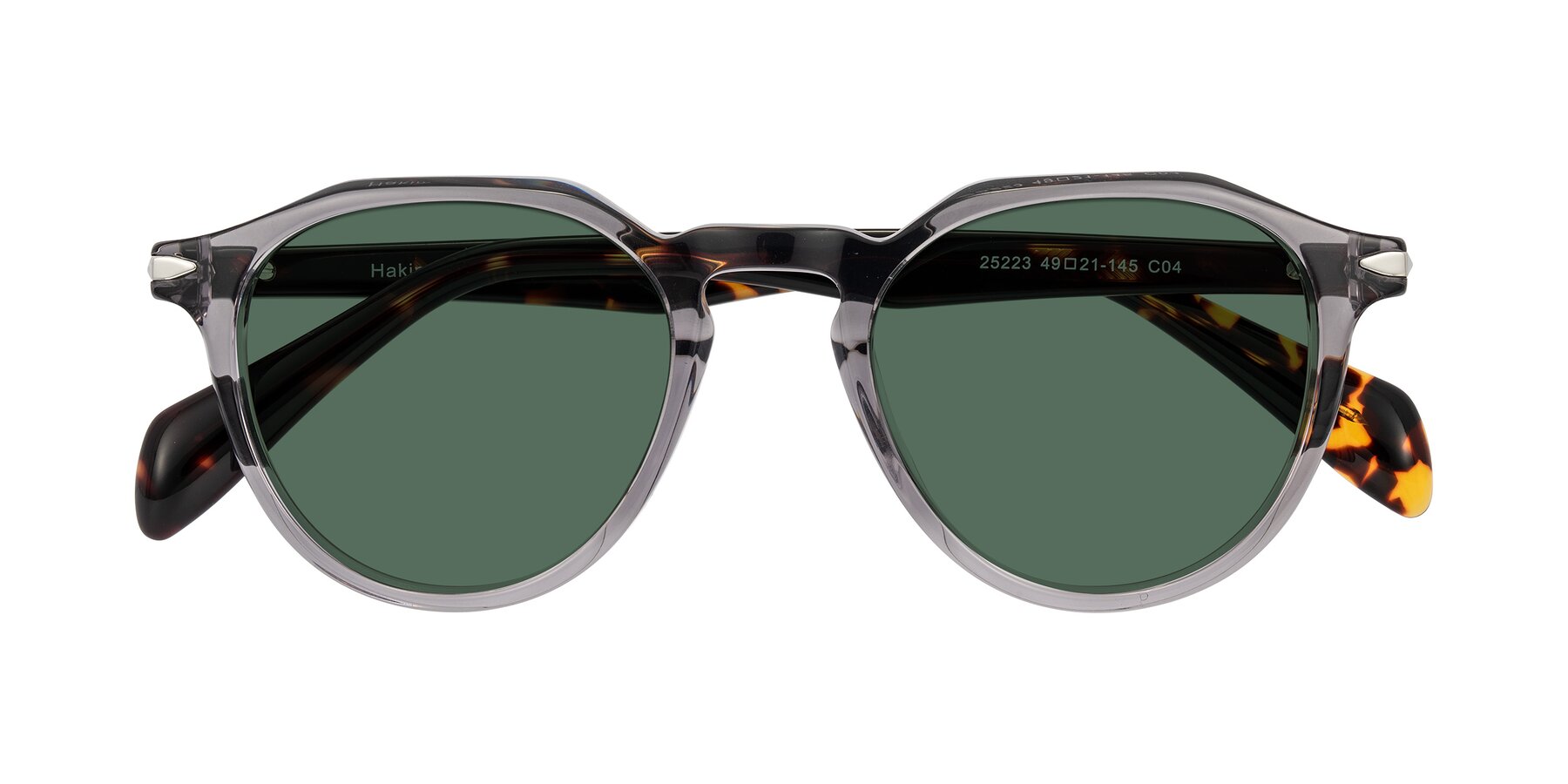Folded Front of Hakim in Crystal Gray Blue/Tortoise with Green Polarized Lenses