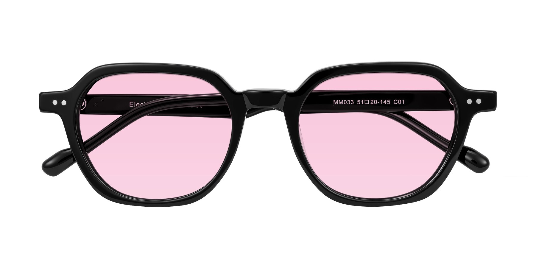 Folded Front of Electra in Black with Light Pink Tinted Lenses
