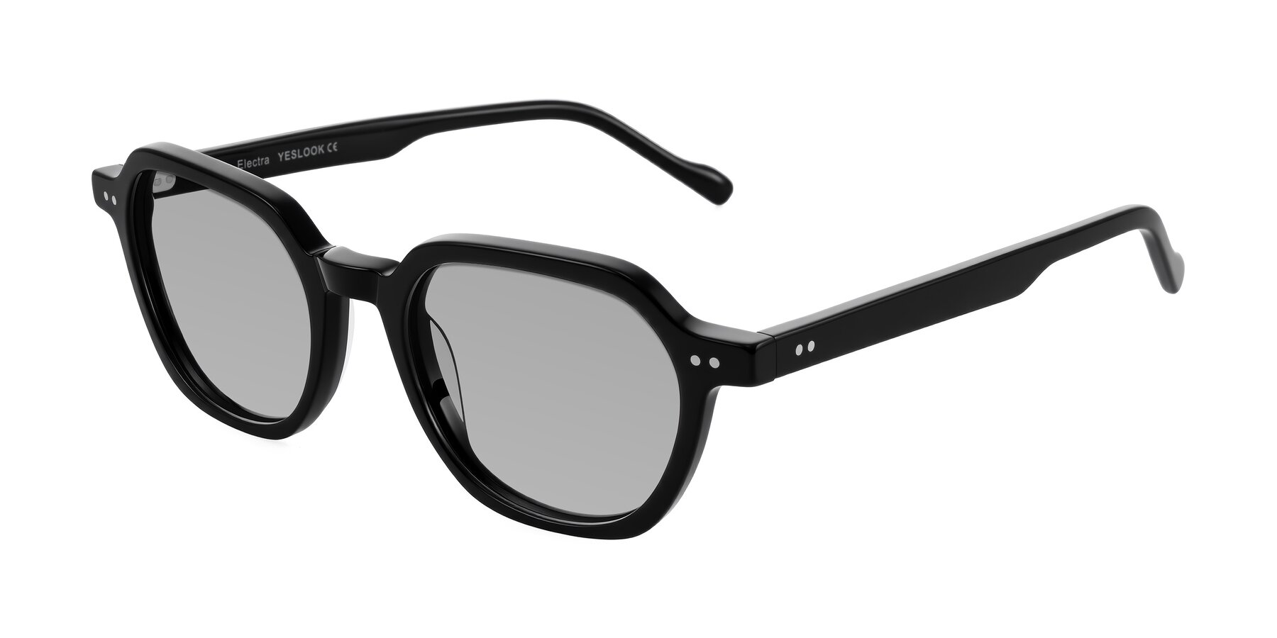 Angle of Electra in Black with Light Gray Tinted Lenses