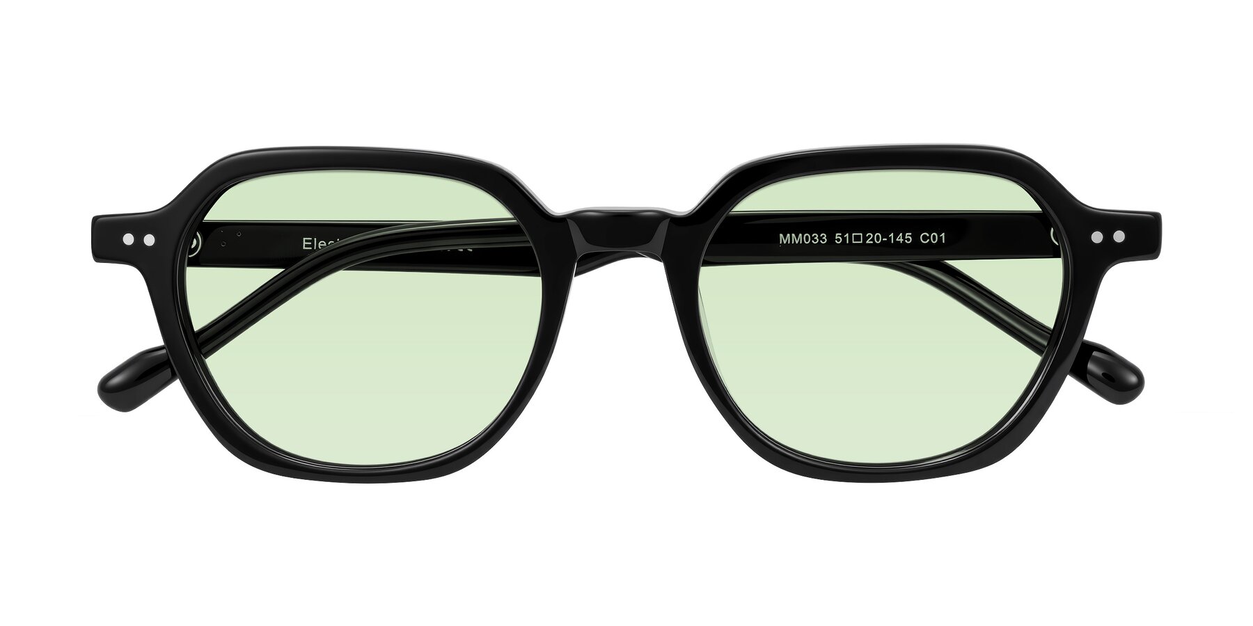 Folded Front of Electra in Black with Light Green Tinted Lenses
