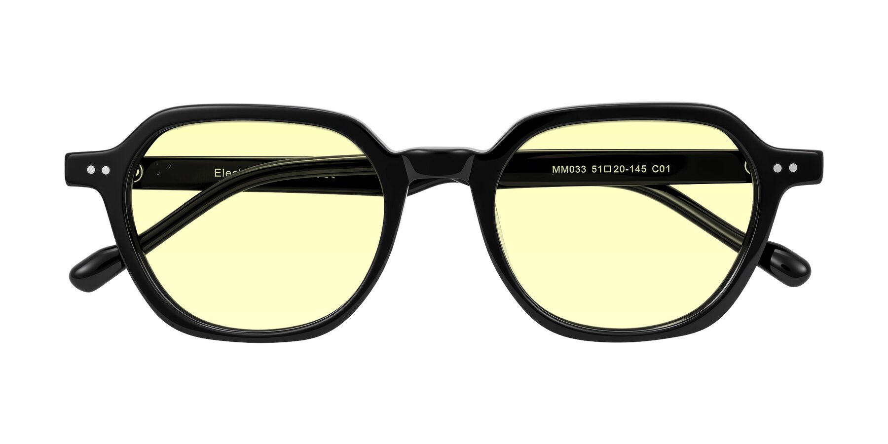 Folded Front of Electra in Black with Light Yellow Tinted Lenses