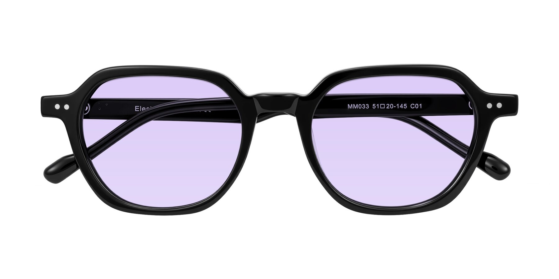 Folded Front of Electra in Black with Light Purple Tinted Lenses