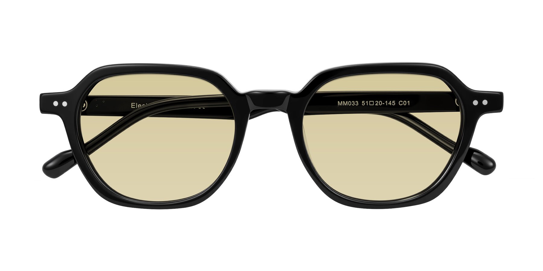 Folded Front of Electra in Black with Light Champagne Tinted Lenses