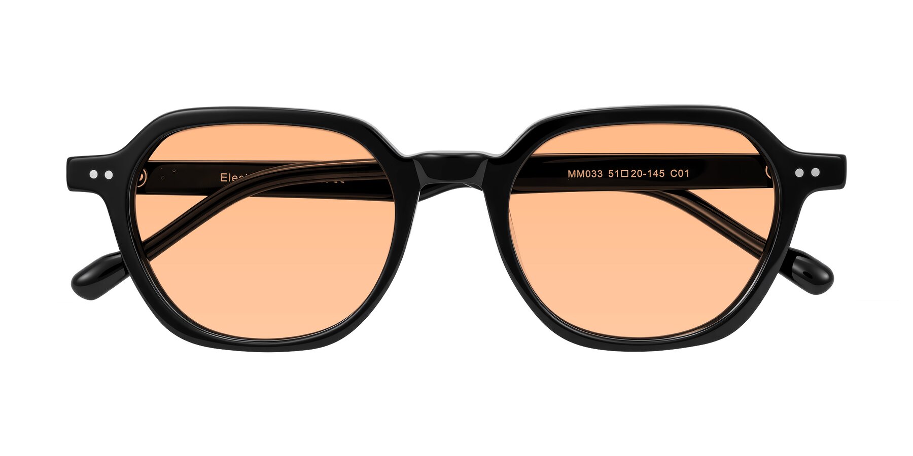 Folded Front of Electra in Black with Light Orange Tinted Lenses