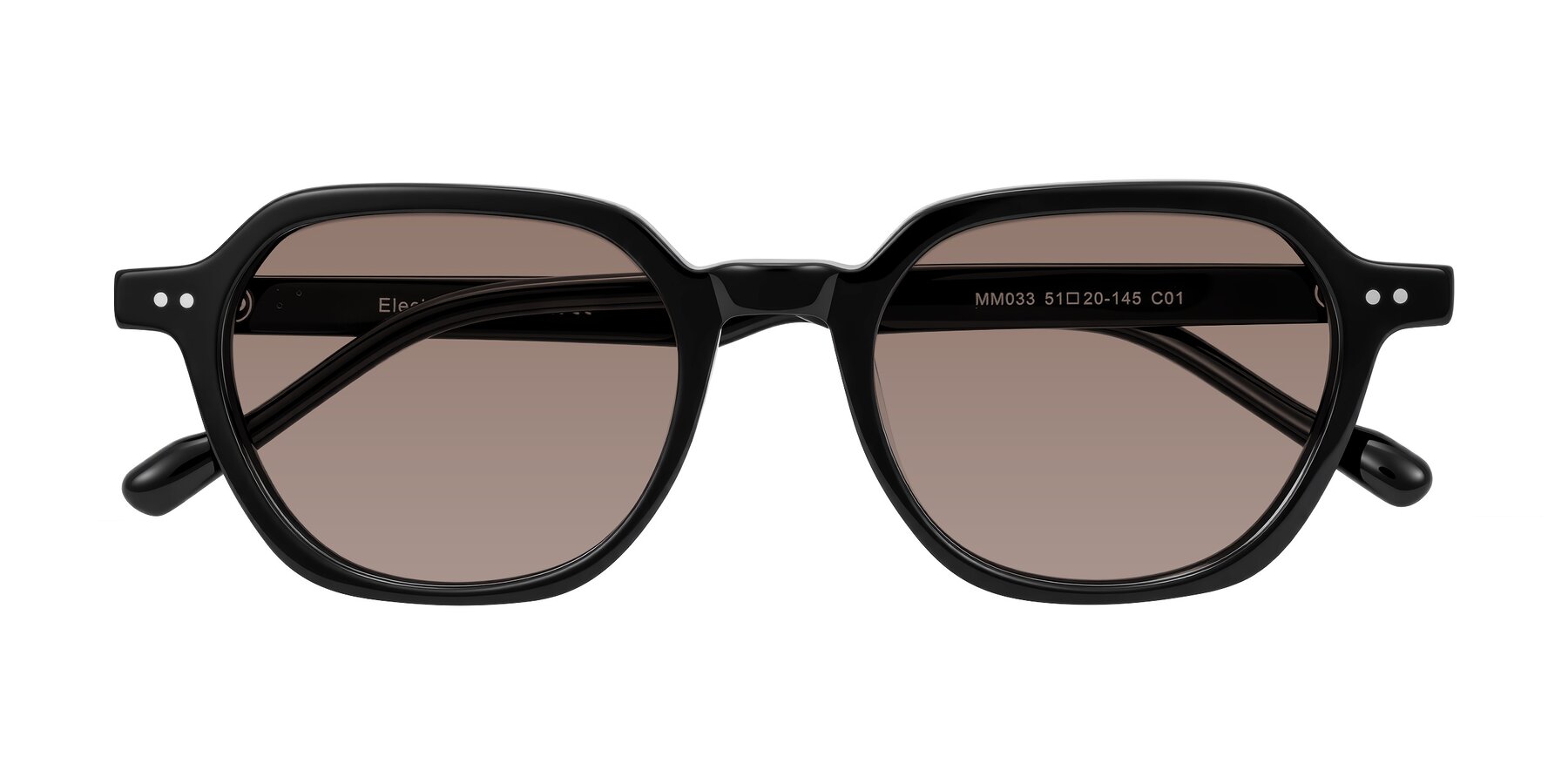 Folded Front of Electra in Black with Medium Brown Tinted Lenses
