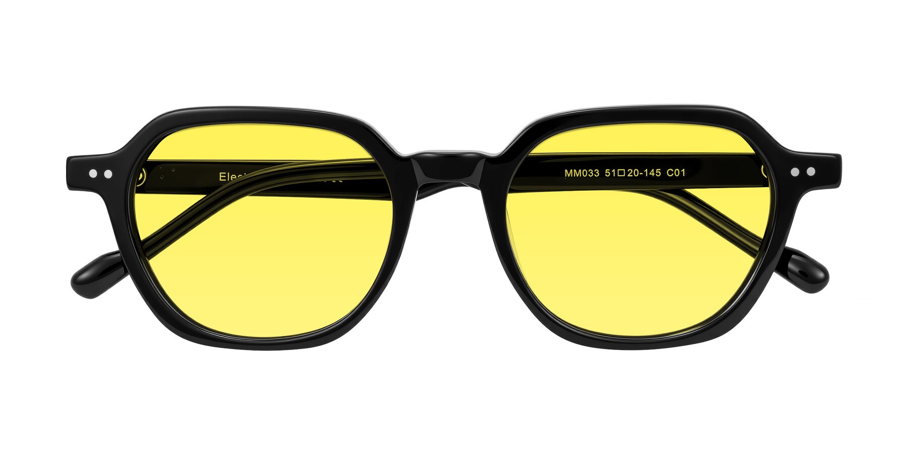 Folded Front of Electra in Black with Medium Yellow Tinted Lenses