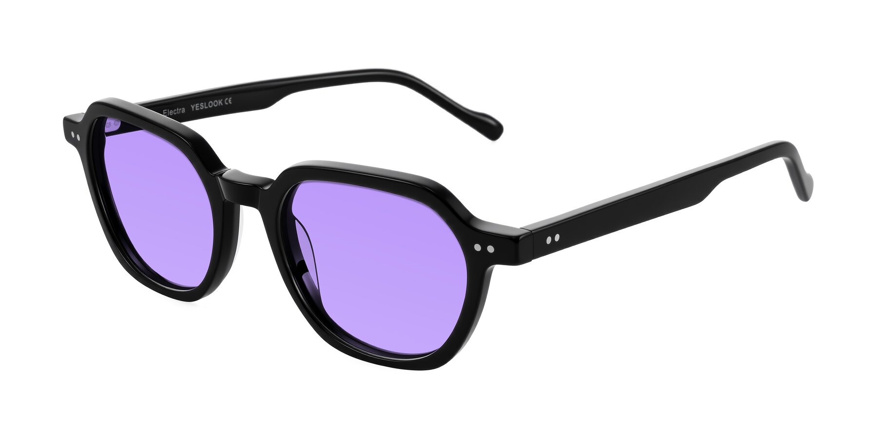 Angle of Electra in Black with Medium Purple Tinted Lenses