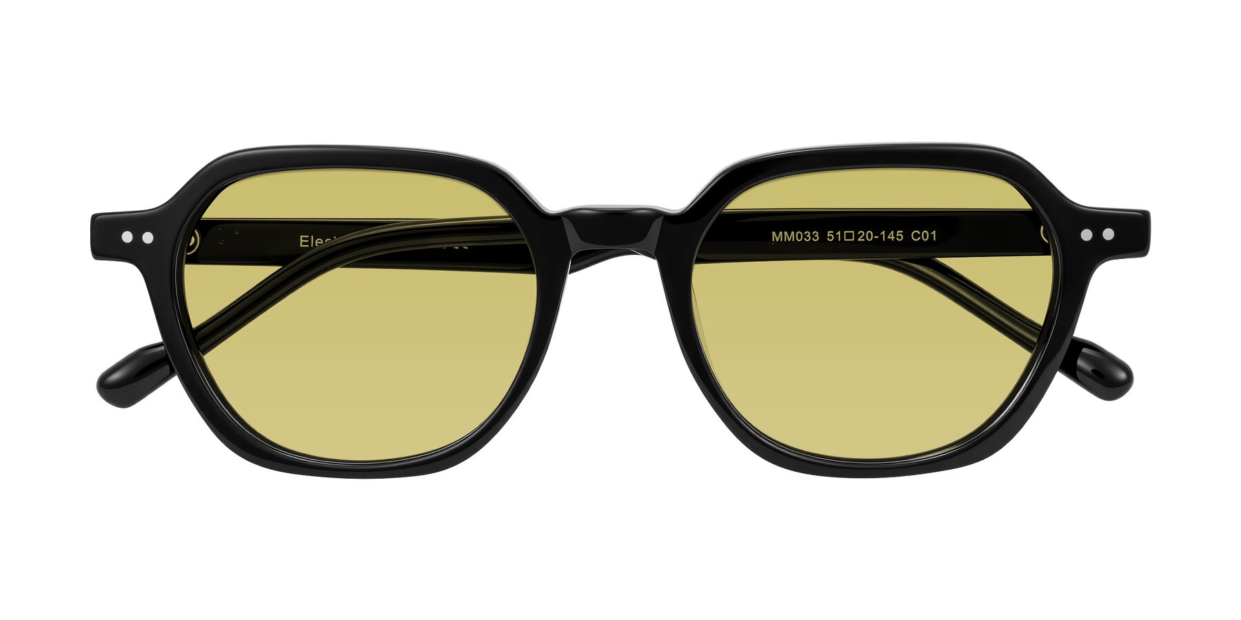 Folded Front of Electra in Black with Medium Champagne Tinted Lenses