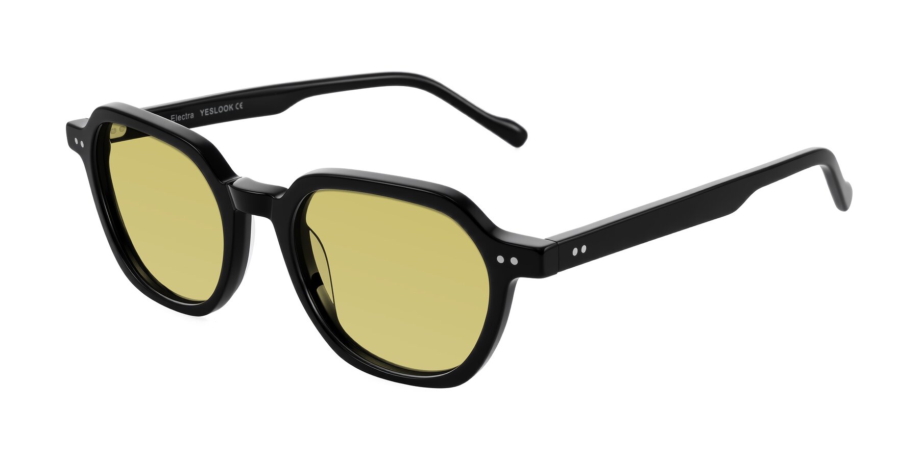 Angle of Electra in Black with Medium Champagne Tinted Lenses