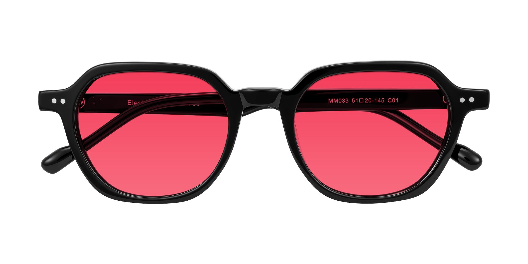 Folded Front of Electra in Black with Red Tinted Lenses