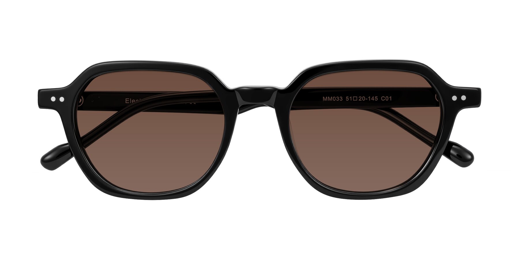 Folded Front of Electra in Black with Brown Tinted Lenses