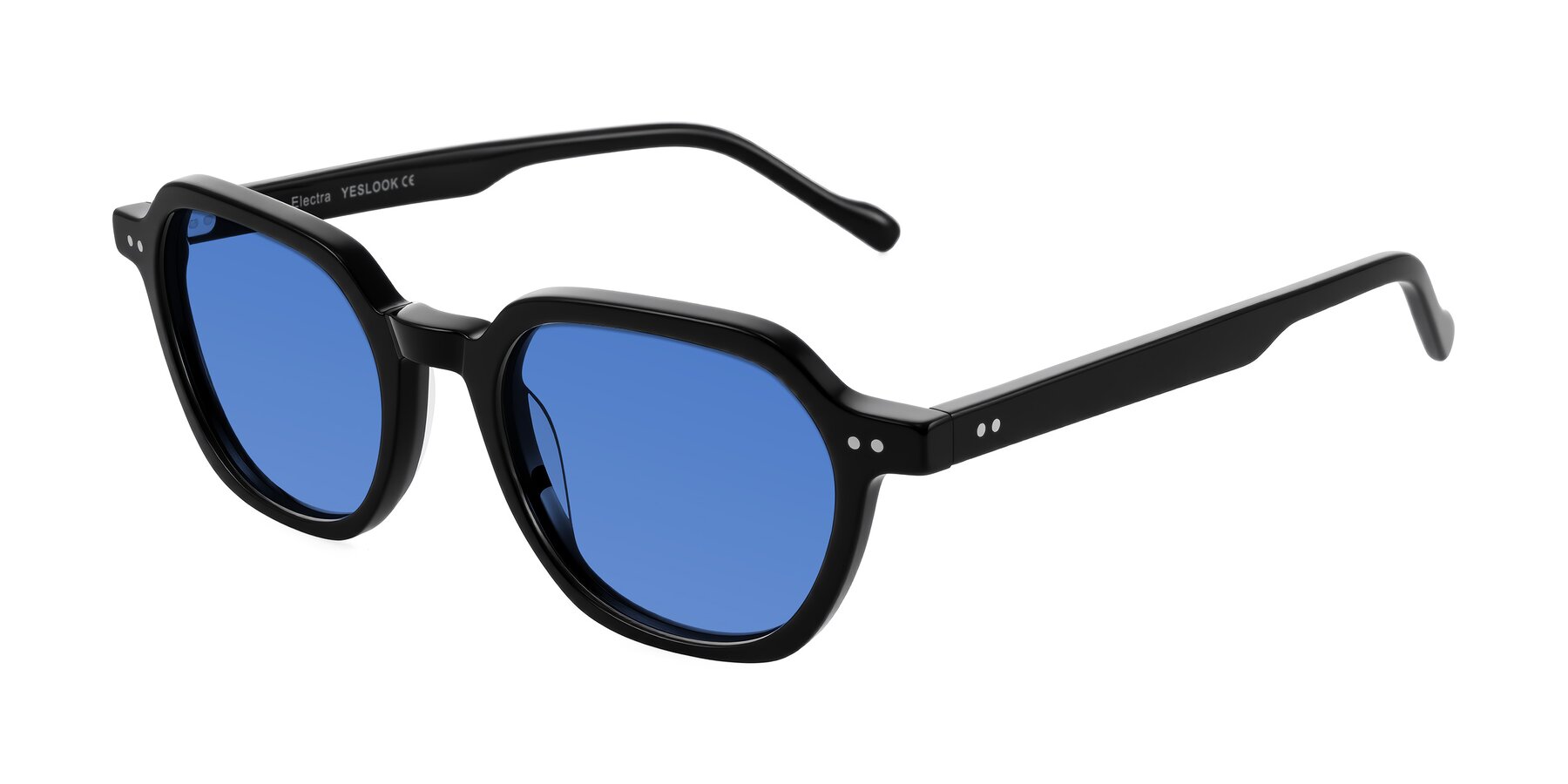 Angle of Electra in Black with Blue Tinted Lenses