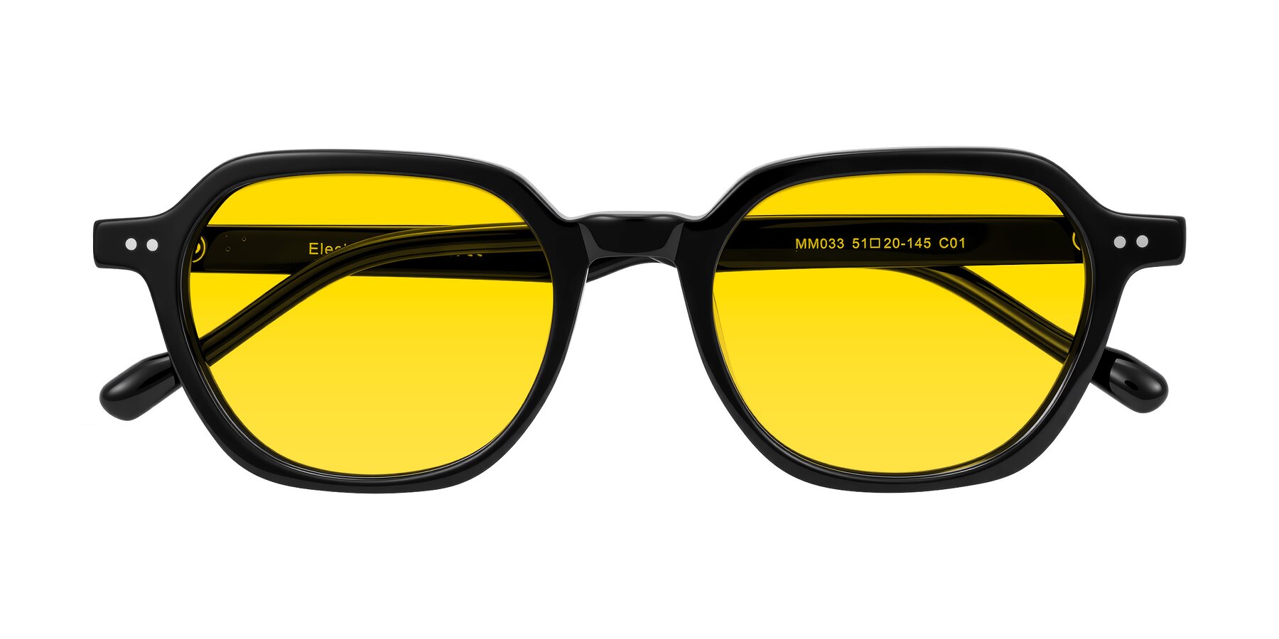Folded Front of Electra in Black with Yellow Tinted Lenses