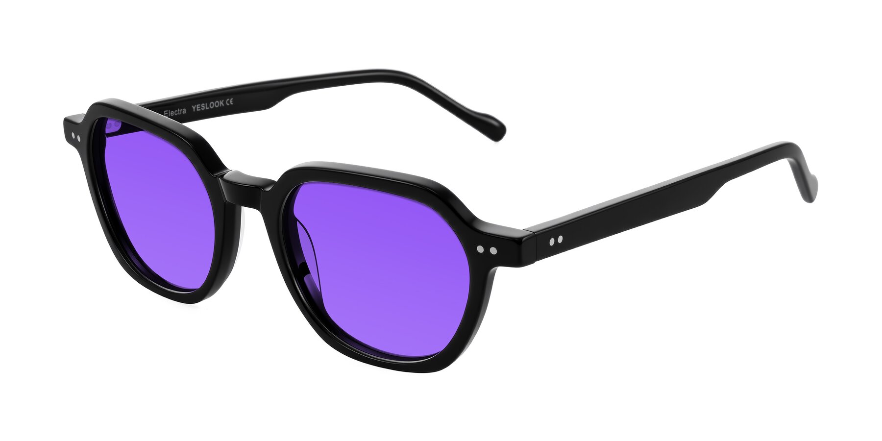 Angle of Electra in Black with Purple Tinted Lenses