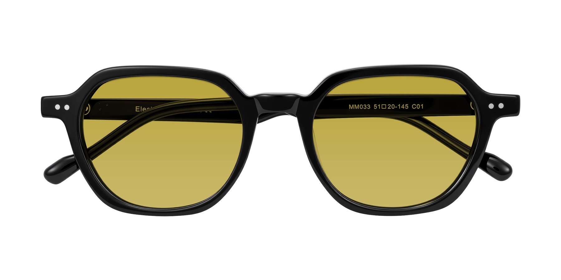 Folded Front of Electra in Black with Champagne Tinted Lenses
