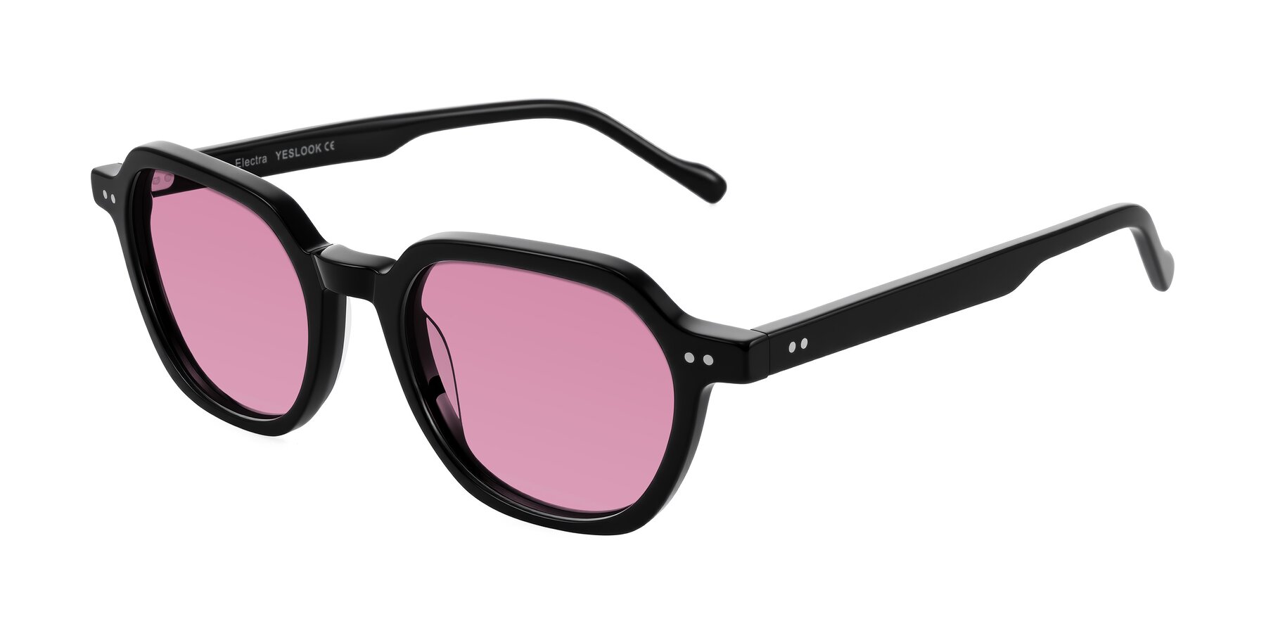 Angle of Electra in Black with Medium Wine Tinted Lenses