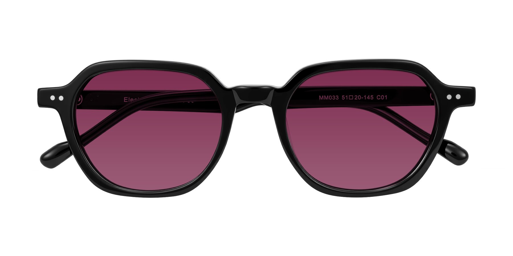 Folded Front of Electra in Black with Wine Tinted Lenses