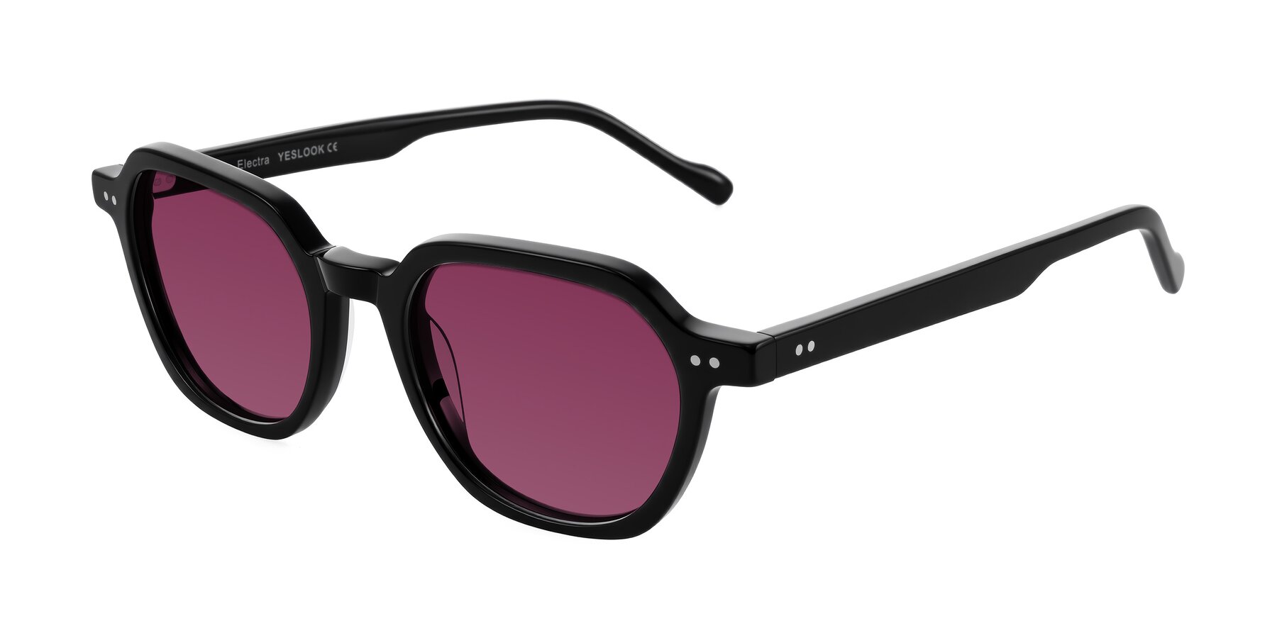 Angle of Electra in Black with Wine Tinted Lenses
