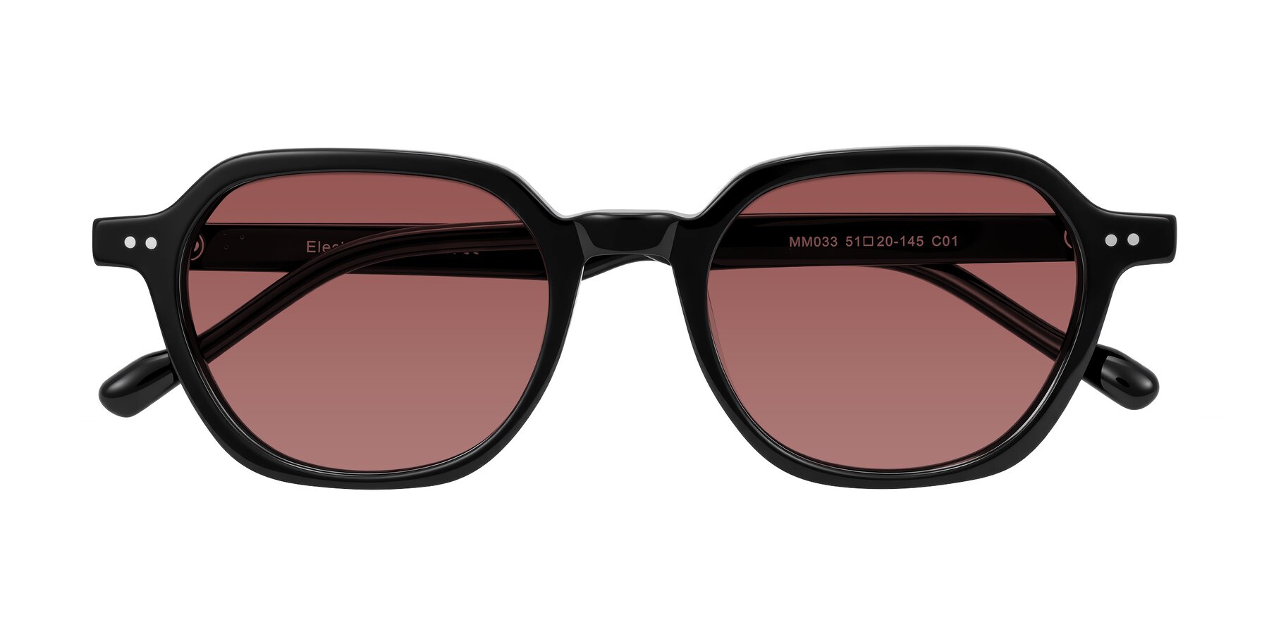 Folded Front of Electra in Black with Garnet Tinted Lenses