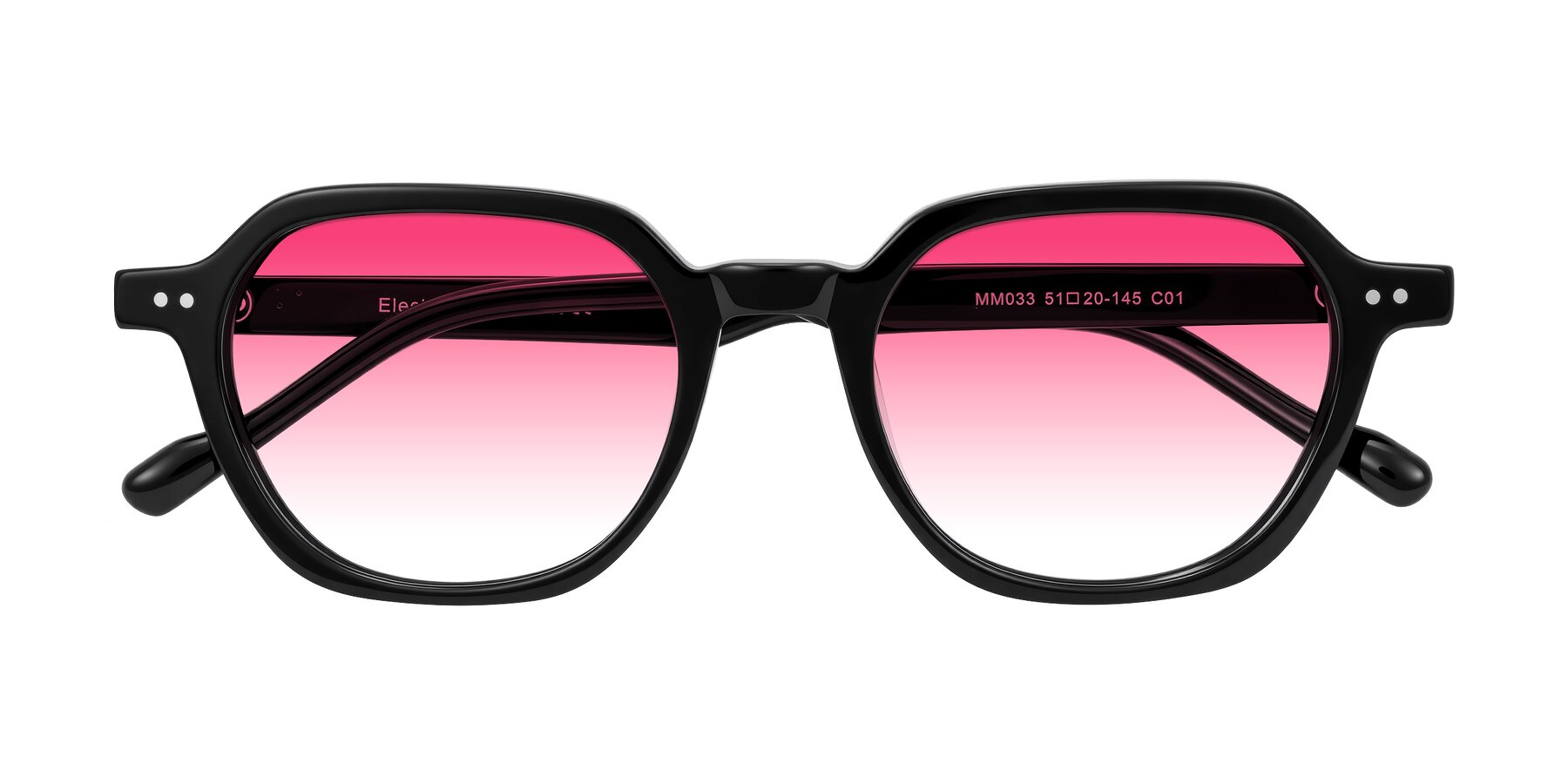 Folded Front of Electra in Black with Pink Gradient Lenses