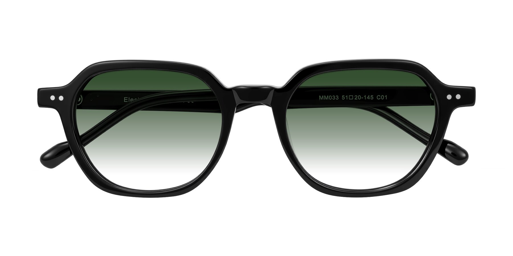 Folded Front of Electra in Black with Green Gradient Lenses
