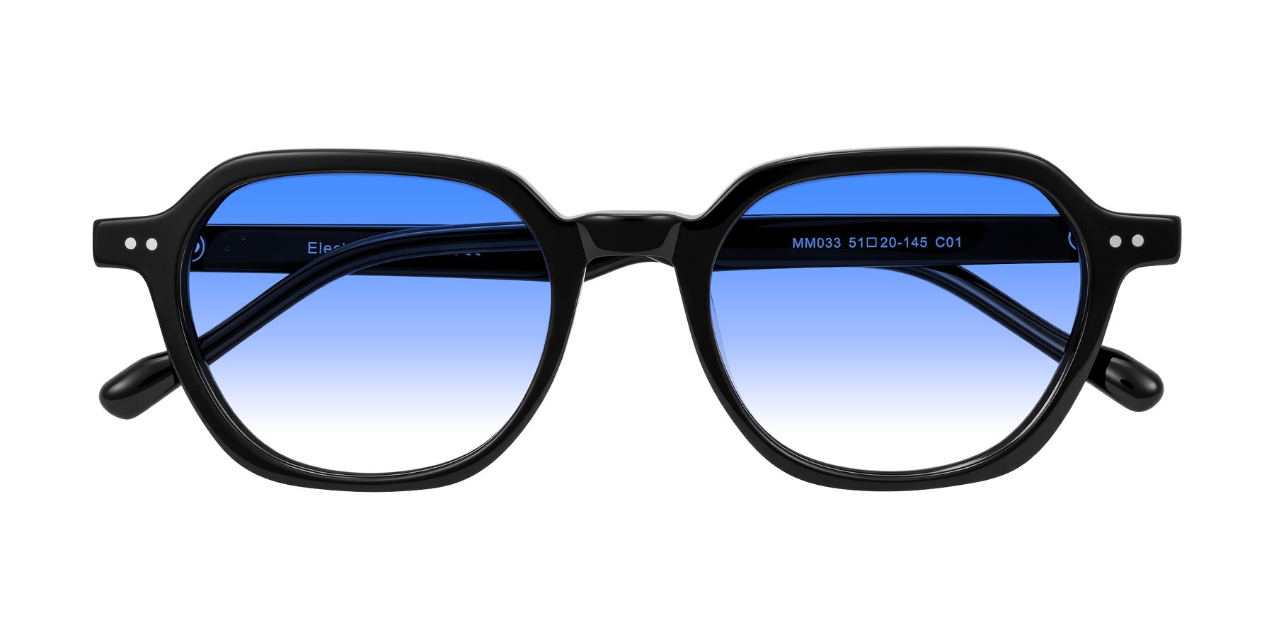 Folded Front of Electra in Black with Blue Gradient Lenses