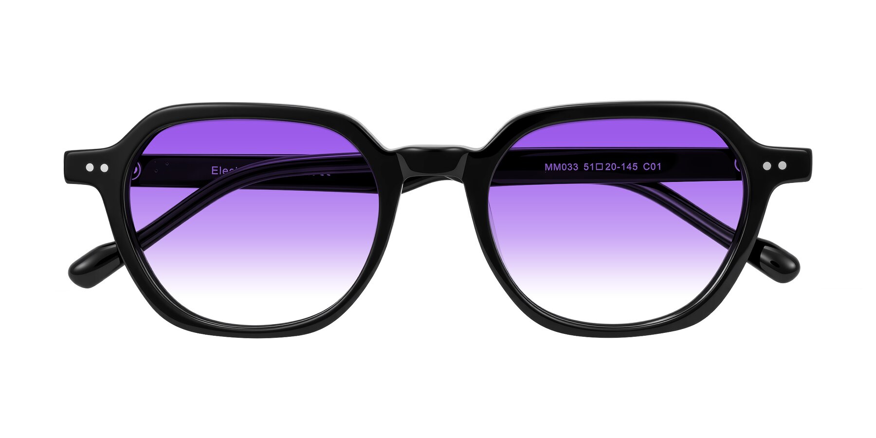 Folded Front of Electra in Black with Purple Gradient Lenses