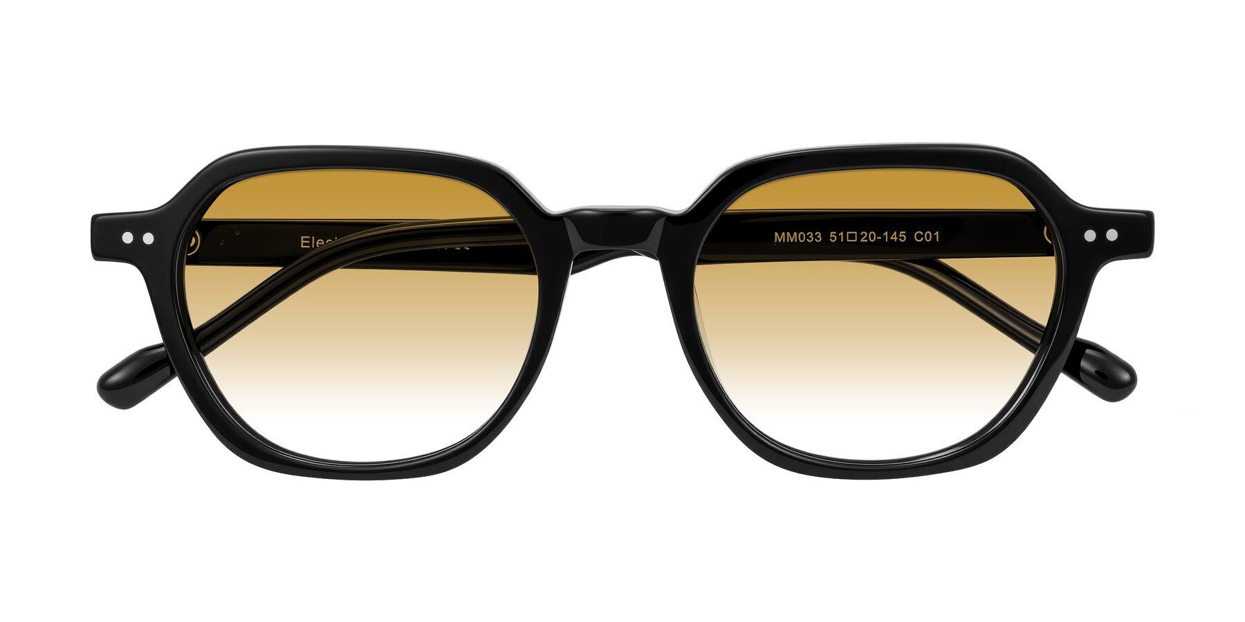 Folded Front of Electra in Black with Champagne Gradient Lenses