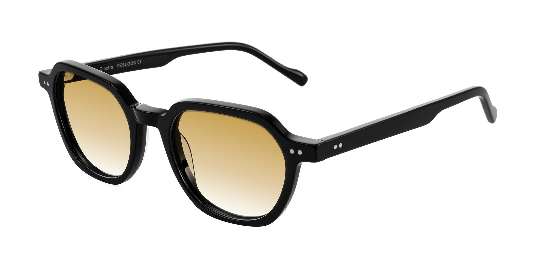 Angle of Electra in Black with Champagne Gradient Lenses