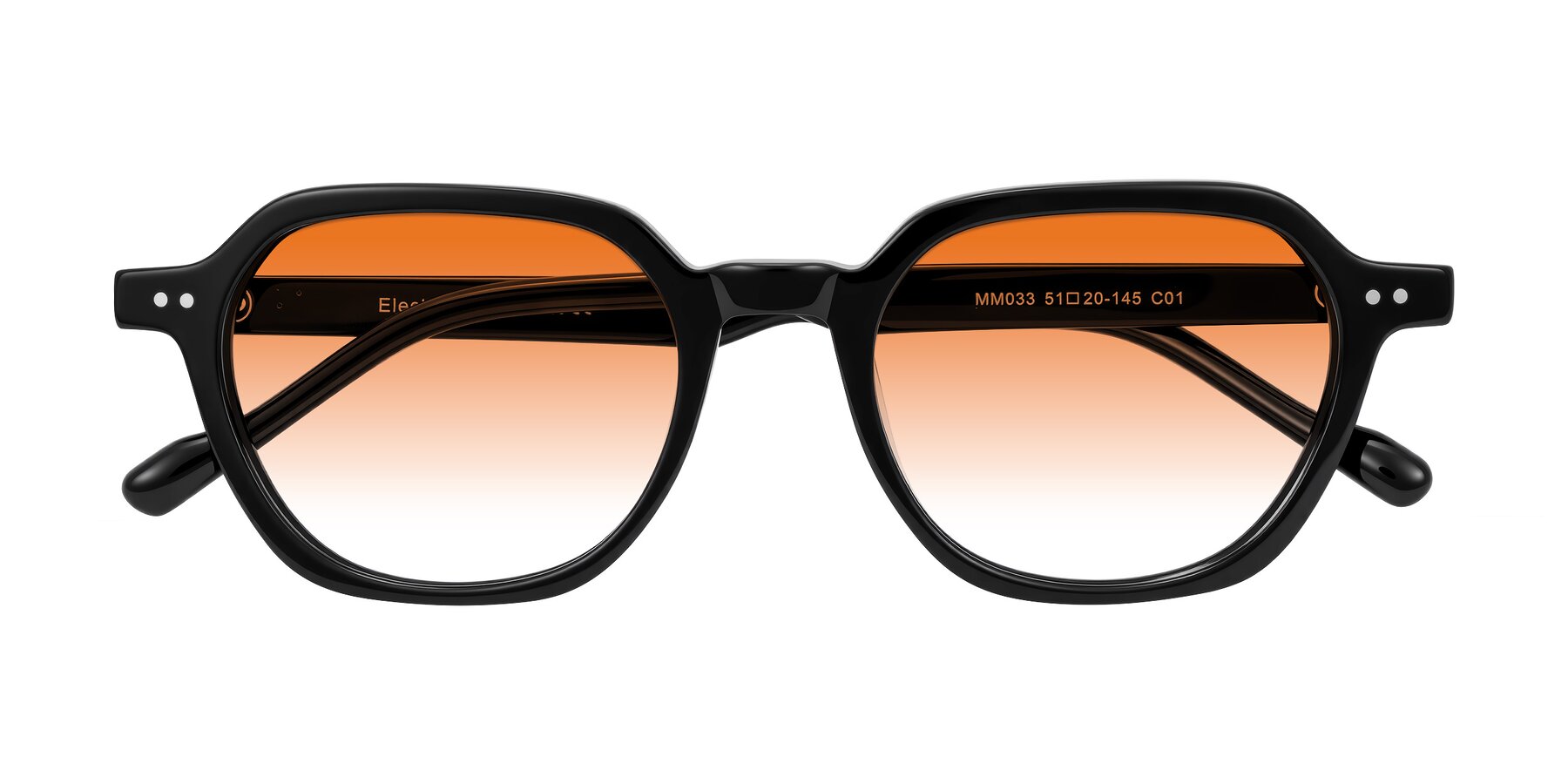 Folded Front of Electra in Black with Orange Gradient Lenses