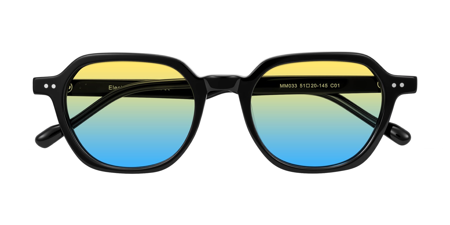 Folded Front of Electra in Black with Yellow / Blue Gradient Lenses