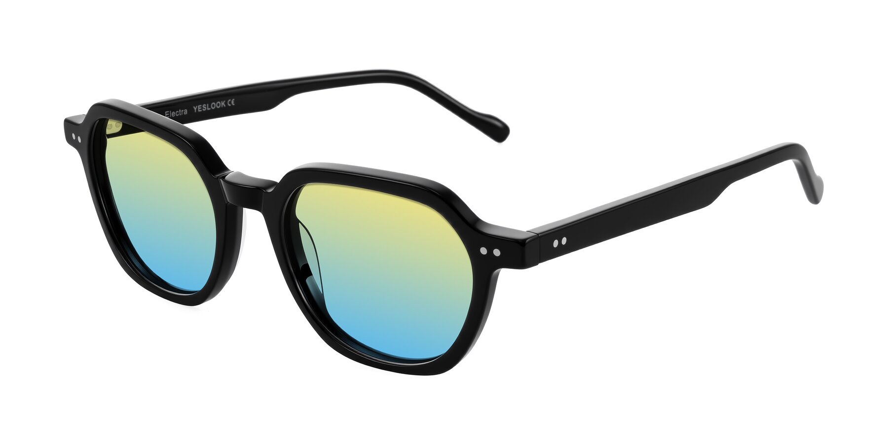 Angle of Electra in Black with Yellow / Blue Gradient Lenses