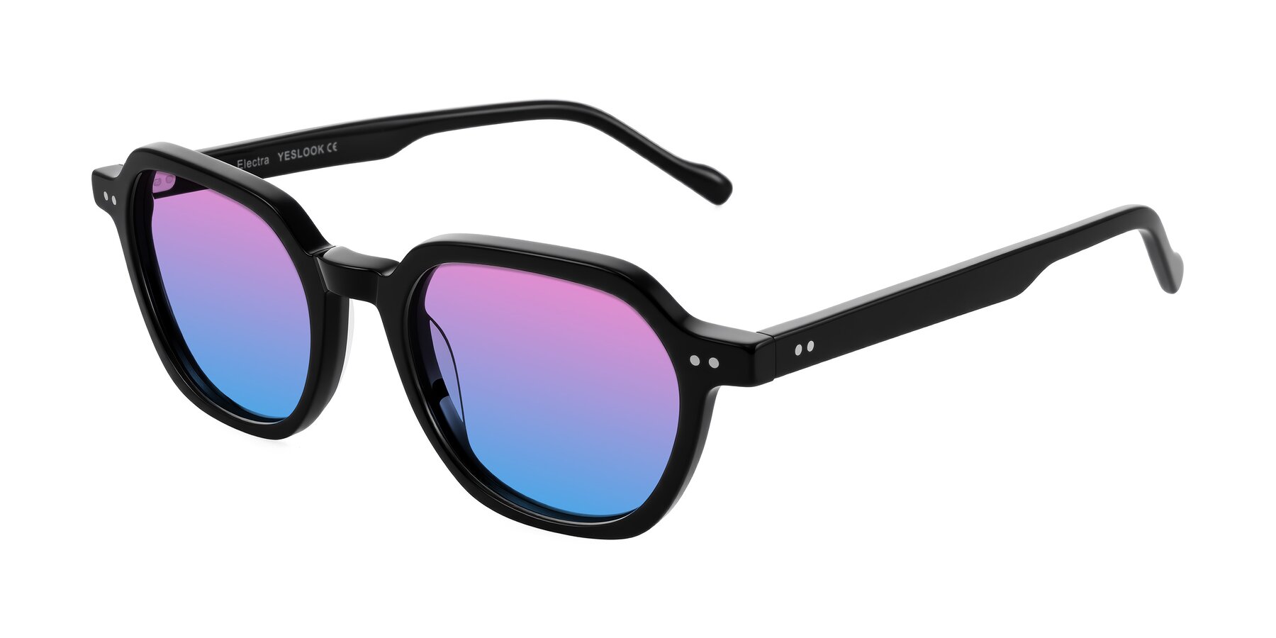 Angle of Electra in Black with Pink / Blue Gradient Lenses