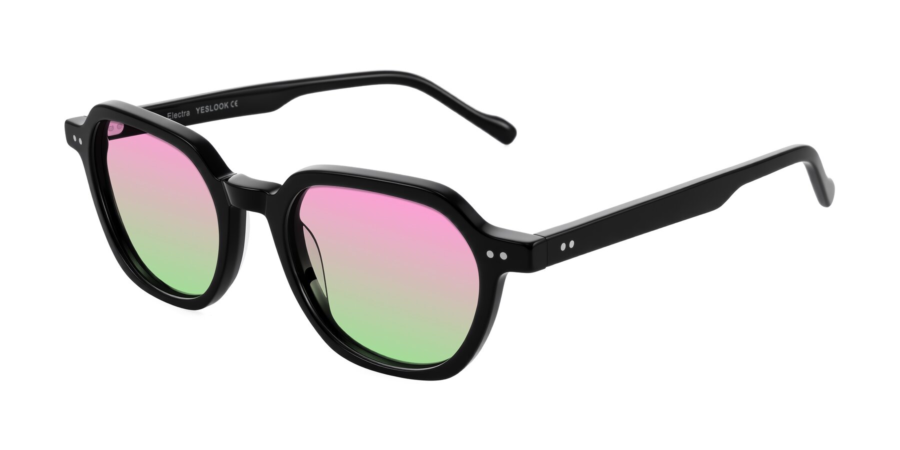 Angle of Electra in Black with Pink / Green Gradient Lenses